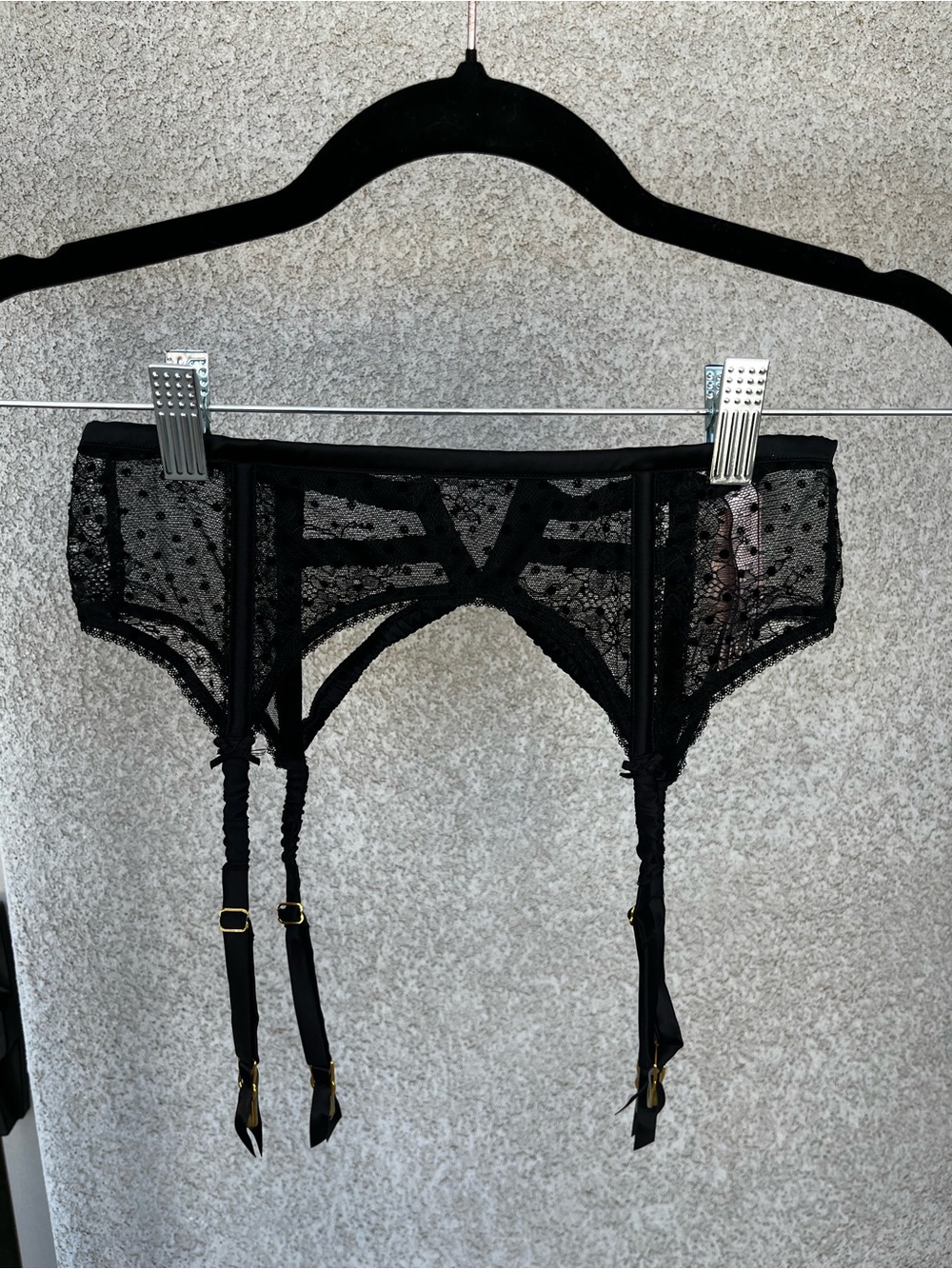 Victoria's Secret Black Sheer Lace Bralette with Polka Dot Mesh